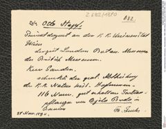 k.k. naturhistorisches Hofmuseum, Intendanzakten 1885-1896 (Hauer), Aktenzahl Z.682/1890, Seite 1
